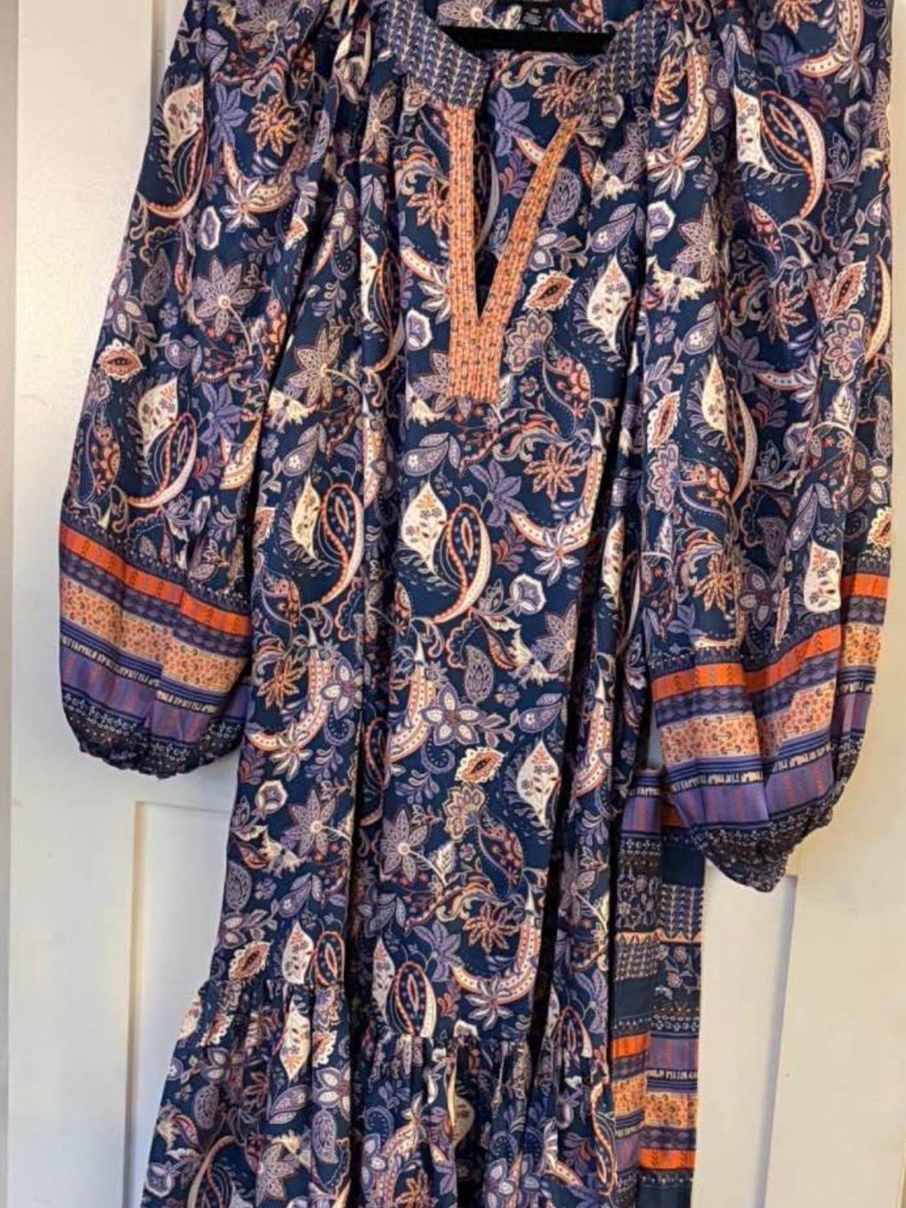 Boho Floral Paisley Maxi Dress - Navy & Orange